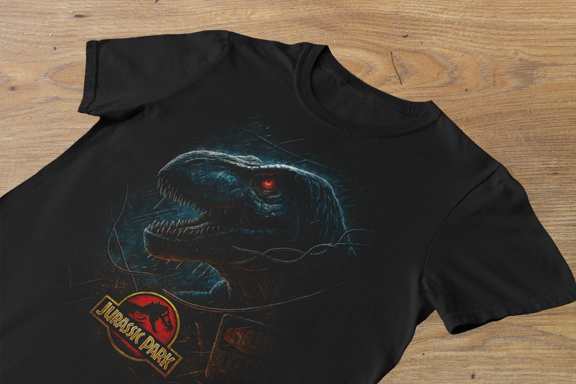 T-shirt Jurassic Park "Apex Predator" – T-Rex Rain Attack Art / Cinema Legend Graphic