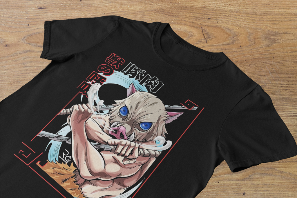 T-Shirt Inosuke Hashibira "Beast Breathing" – Demon Slayer Manga Art / Japanese Kanji Graphic