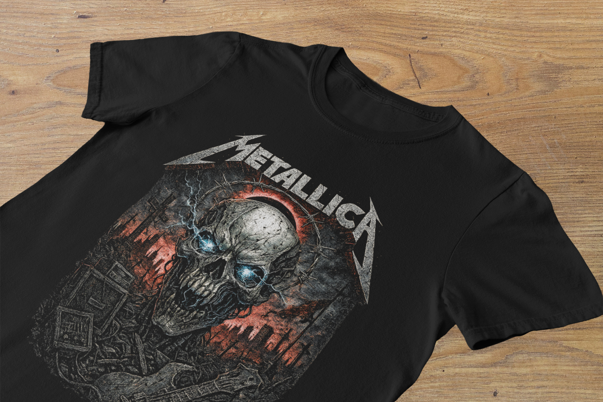 T-Shirt Metallica "Skull & Lightning" – Vintage Thrash Metal Art / Electric Reaper Graphic