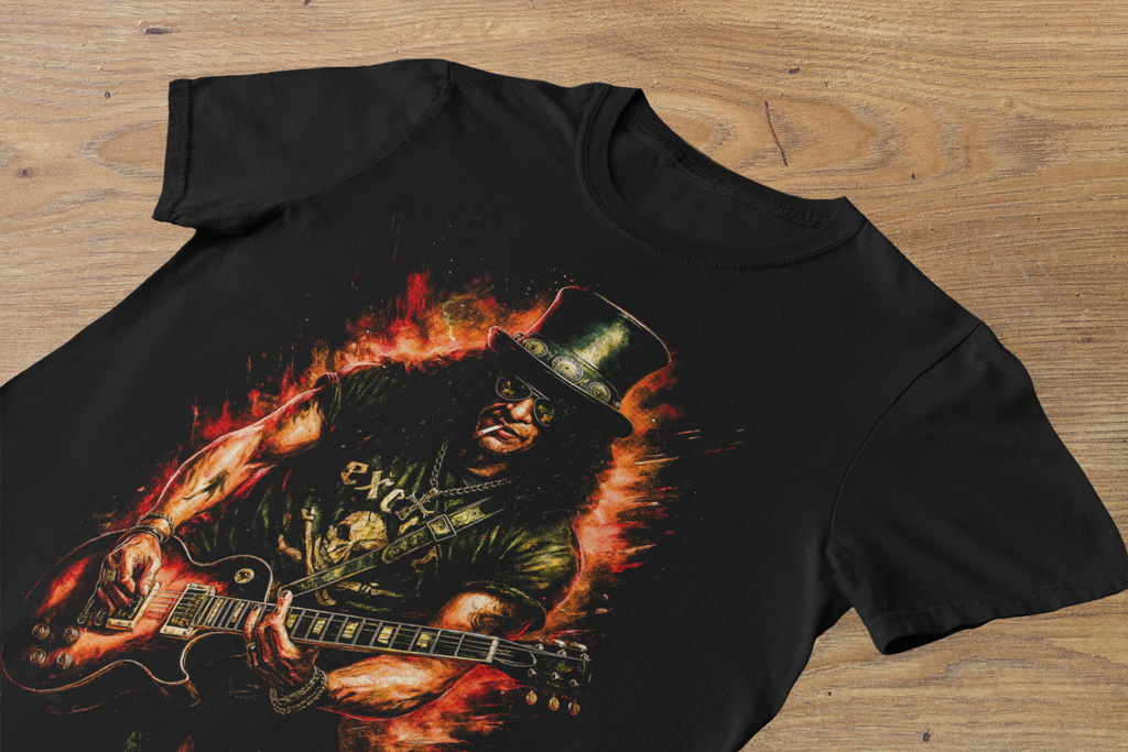 T-Shirt Slash "Fire & Les Paul" – Hard Rock Legend Art / Guitar Hero Graphic