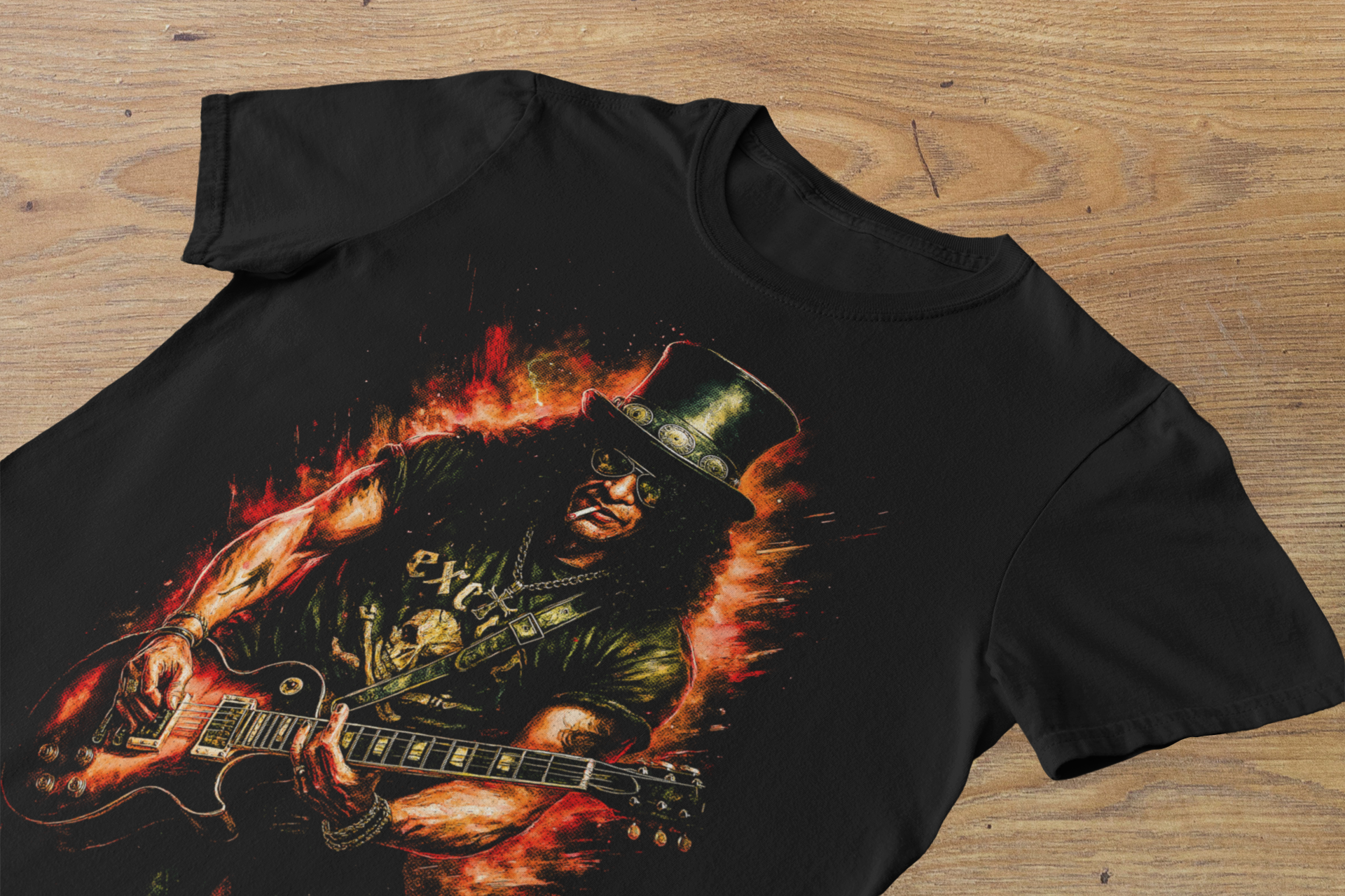 T-Shirt Slash "Fire & Les Paul" – Hard Rock Legend Art / Guitar Hero Graphic