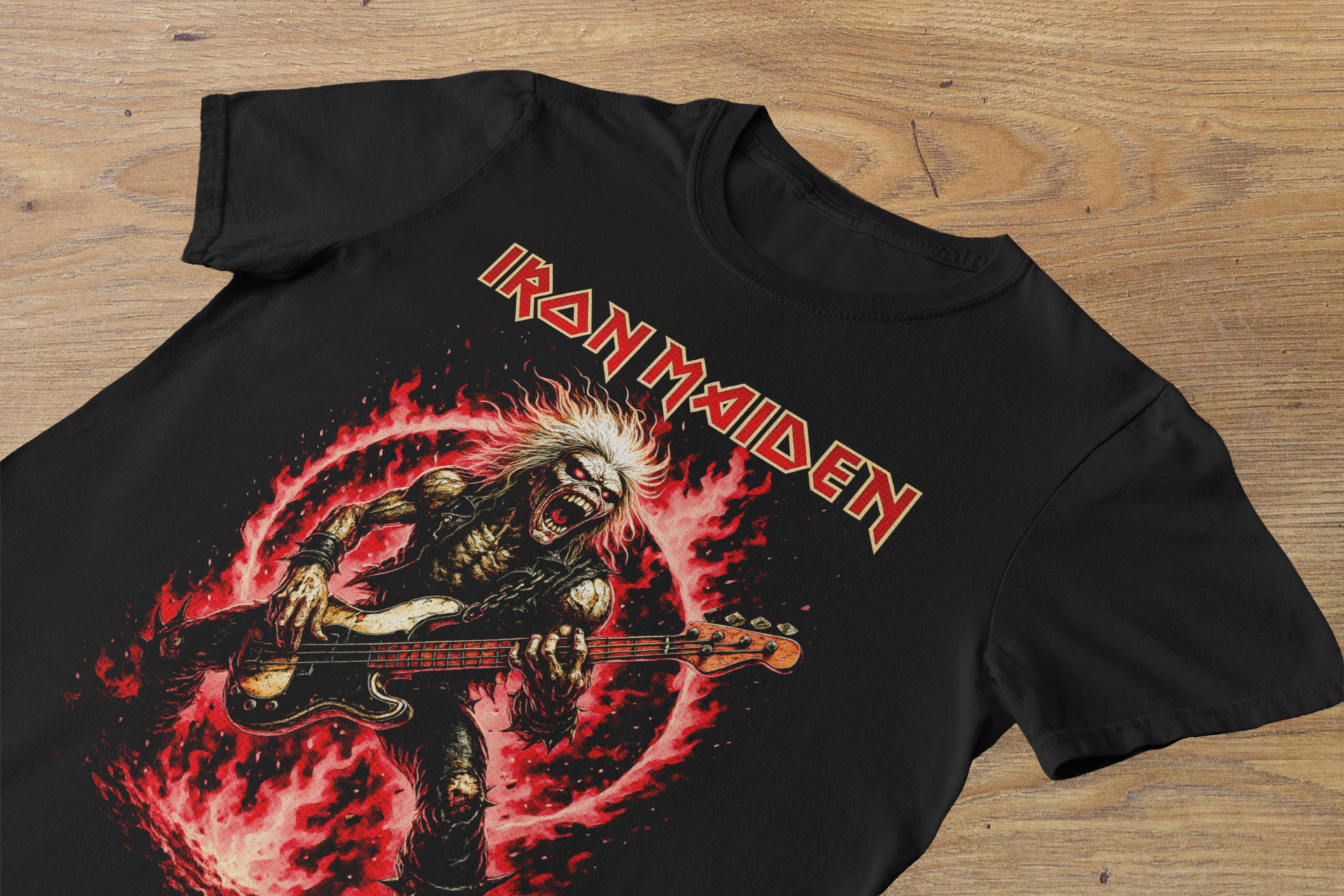T-shirt Iron Maiden "Bass Player Eddie" – Steve Harris Tribute / Heavy Metal Fire Graphic