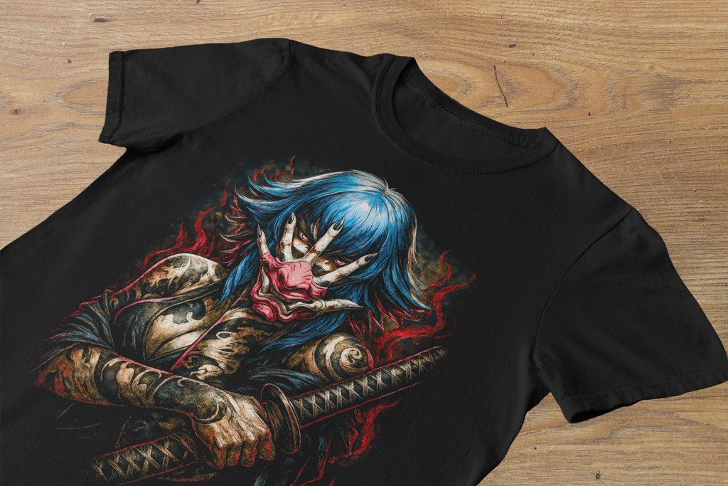 T-shirt Shinobi Blue Oni – Japanese Mask Art / Traditional Tattoo Style