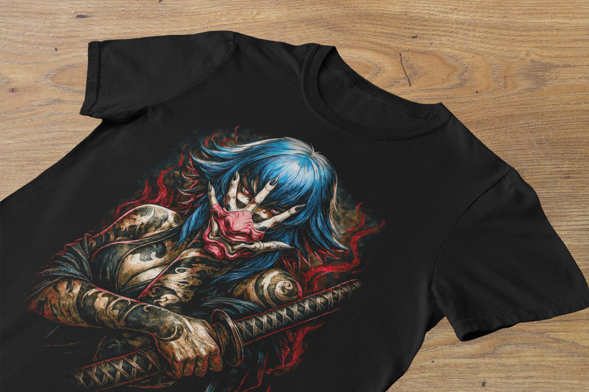 T-shirt Shinobi Blue Oni – Japanese Mask Art / Traditional Tattoo Style