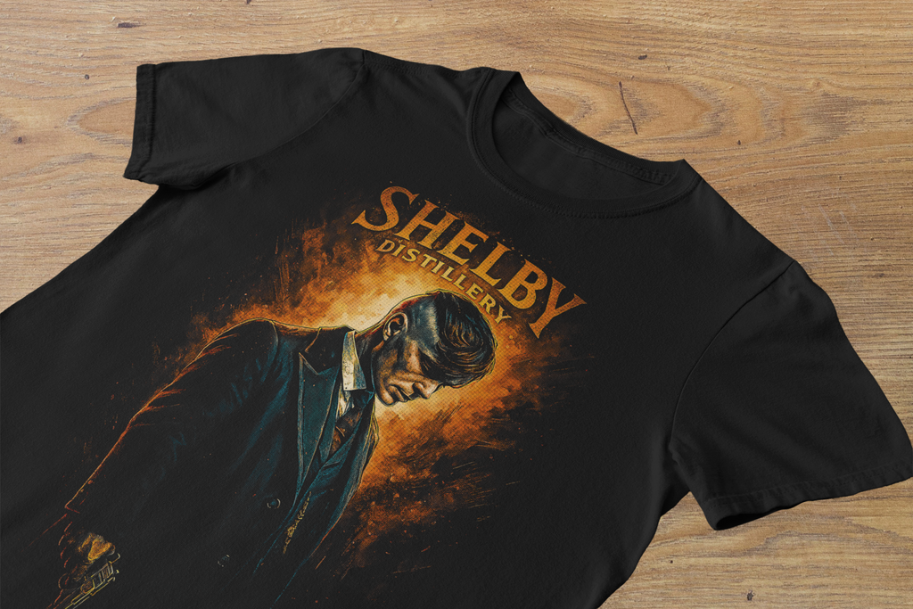 T-shirt Peaky Blinders "Shelby Distillery" – Tommy Shelby Portrait / Birmingham Legend Graphic