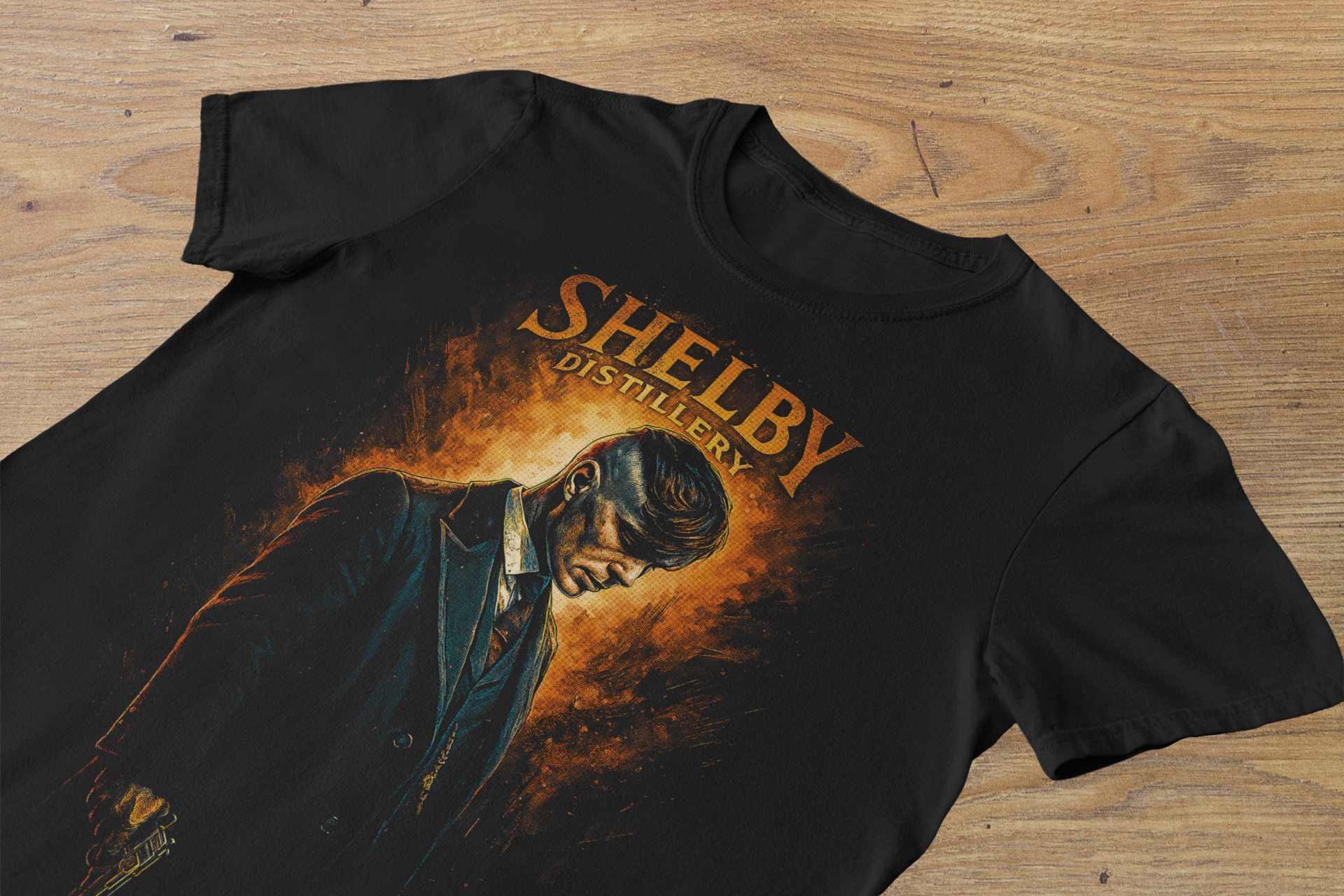 T-shirt Peaky Blinders "Shelby Distillery" – Tommy Shelby Portrait / Birmingham Legend Graphic