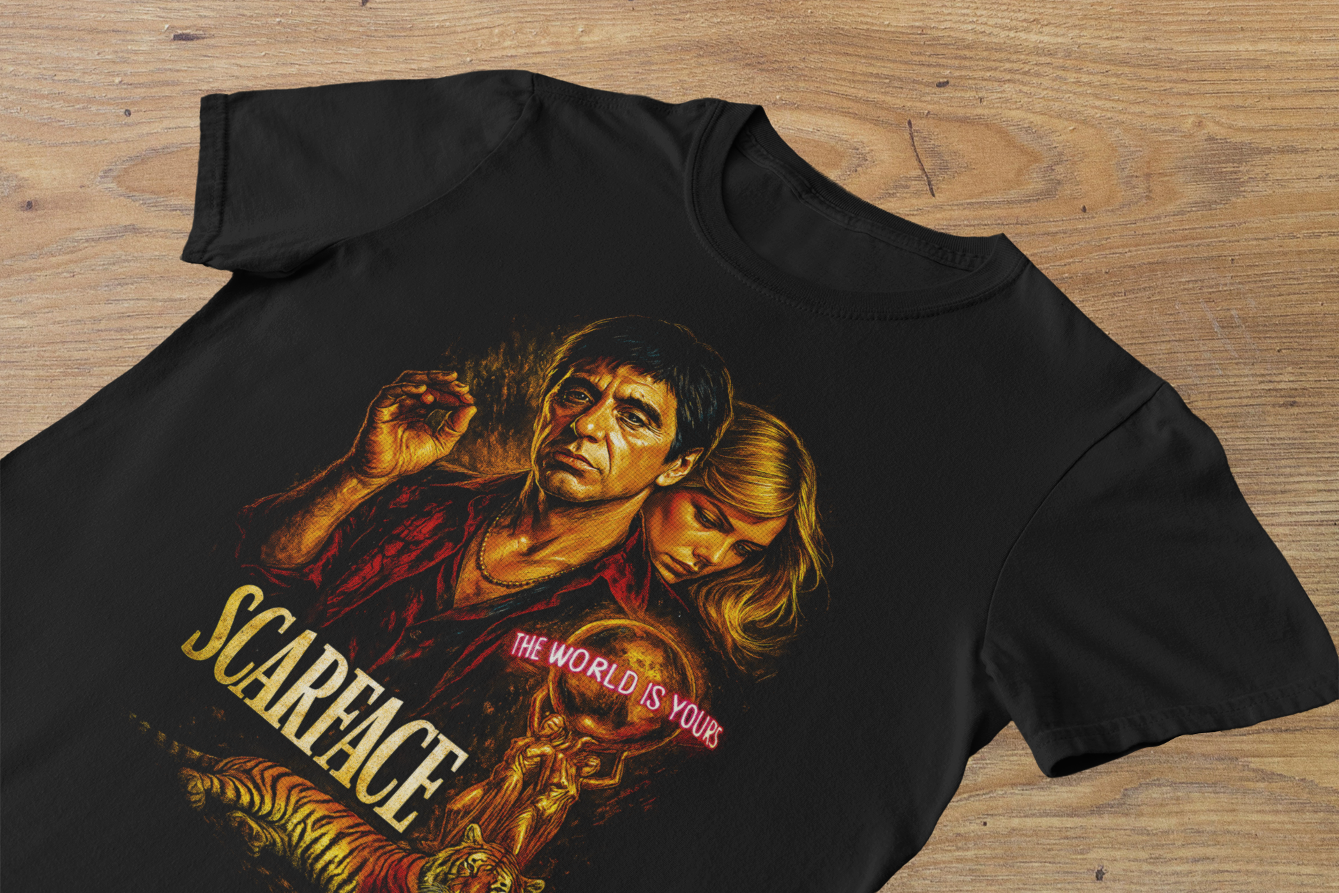 T-shirt Scarface "The World Is Yours" – Tony Montana Portrait / Al Pacino Mafia Graphic
