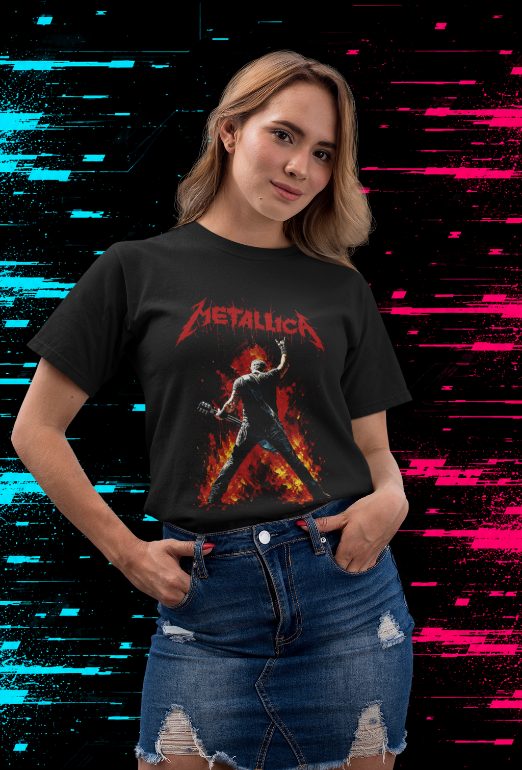 T-shirt Metallica "James Hetfield Fire" – Heavy Metal Legend Art / Thrash Metal Live Graphic